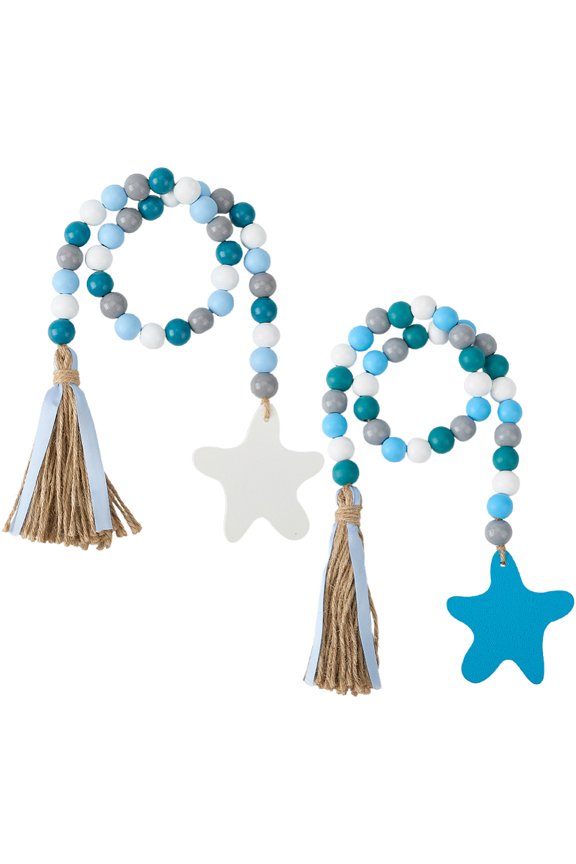 2Pcs 2 Colors Wood Beads Pendant Decorations Tassel Wall Hanging Ornaments Ocean Theme Starfish 735mm 1pc/color