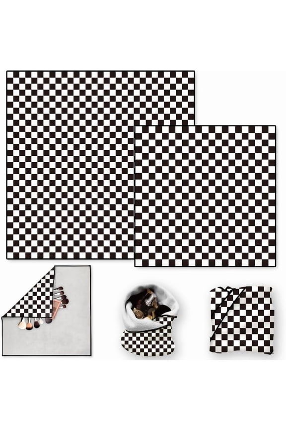 2Pcs 2 Sizes Customized Polyester Cosmetic Pouches Waterproof Clutch Bags Toilet Bags for Women Tartan 350x350mm and 500x500mm 1pc/size DIY