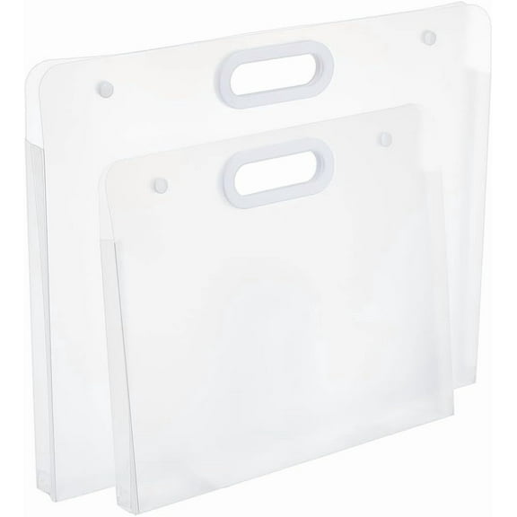 2Pcs 2 Sizes Plastic Waterproof Folders with Handles Documents Pockets Case Portfolio Folder White Drawing Art Folder for Poster Storage Office Home Folders 12.9inch/17.2inch DIY
