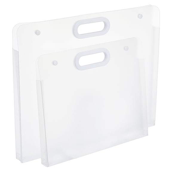 2Pcs 2 Sizes Plastic Waterproof Folders with Handles Documents Pockets Case Portfolio Folder White Drawing Art Folder 12.9inch/17.2inch