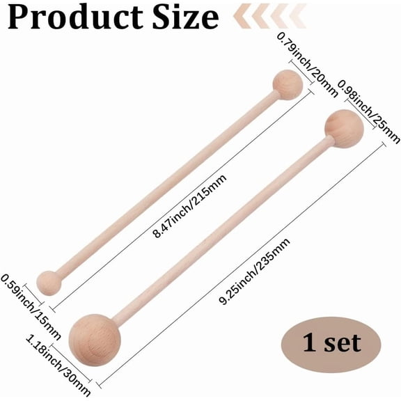 2Pcs 2 Sizes Pottery Wood Throwing Stick Wooden Clay Molding Dotting Hand Building Sculpting Tools Round Bead Bar Sticks