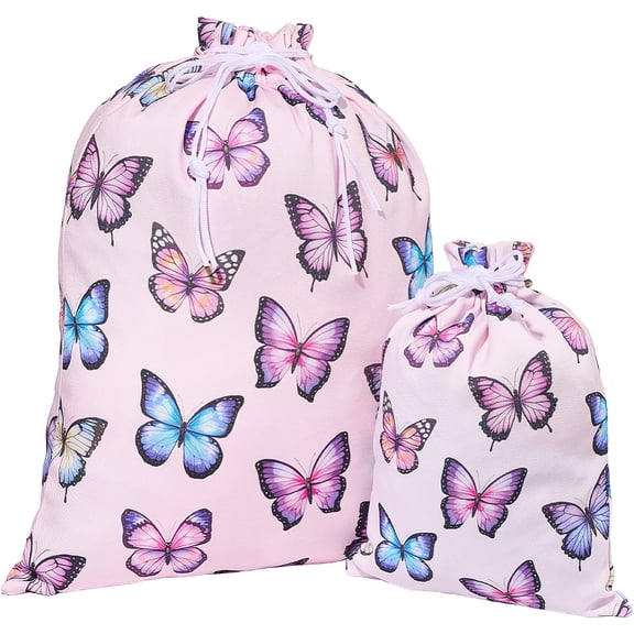 2Pcs 2 Sizes Rectangle Polyester Printed Packing Bags Drawstring Bags for Gifts Butterfly 30.5~50.8x23~40.6cm 1pc/size