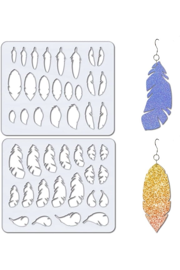 2Pcs 2 Style Acrylic Earring Handwork Template Card Leather Cutting Stencils Feather 15x18x0.3cm 1pc/style DIY