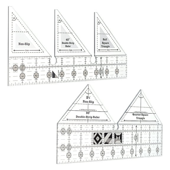 2Pcs 2 Style Acrylic Quilting Rulers Triangle Templates Transparent Patchwork Sewing Cutting Craft Ruler DIY Tools Clear 12~13x25.5~26x0.3cm DIY