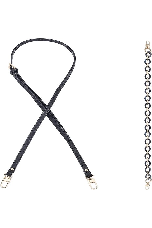 2Pcs 2 Style Adjustable Leather Acrylic Cable Chain Bag Handles with Alloy Swivel Clasps and Key Rings for Bag Replacement Accessories