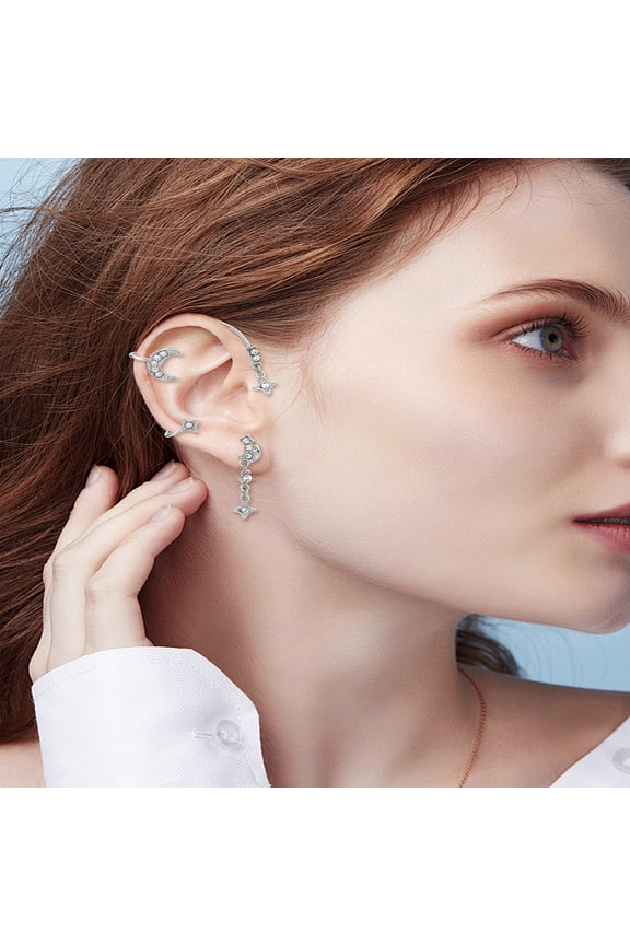 2Pcs 2 Style Alloy Rhinstone Sparkling Butterfly Cuff Earrings Fashionable Winged Statement Earrings without Piercing Platinum 79x41x13mm