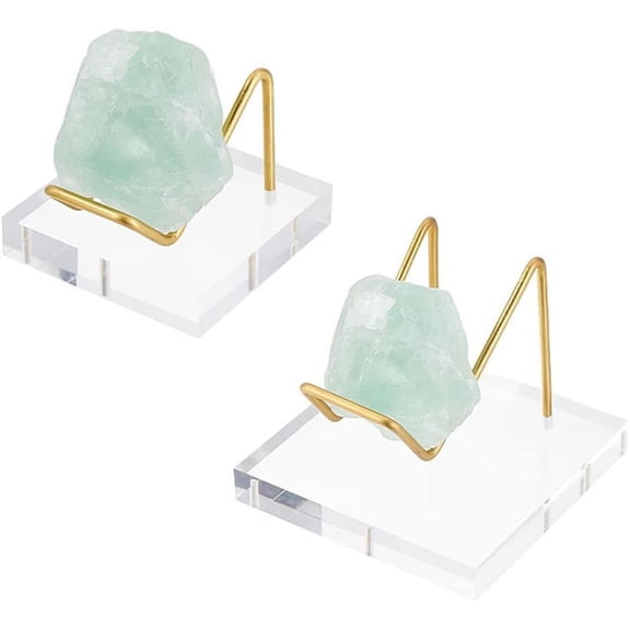 2Pcs 2 Style Brass Crystal Mineral Display Easels Rough Stone Display Holder with Clear Acrylic Base for Geodes Rock Mineral Agate Fossil Coral Golden 4.9~6.8x5.1~7x3.8~5.6cm 1pc/style