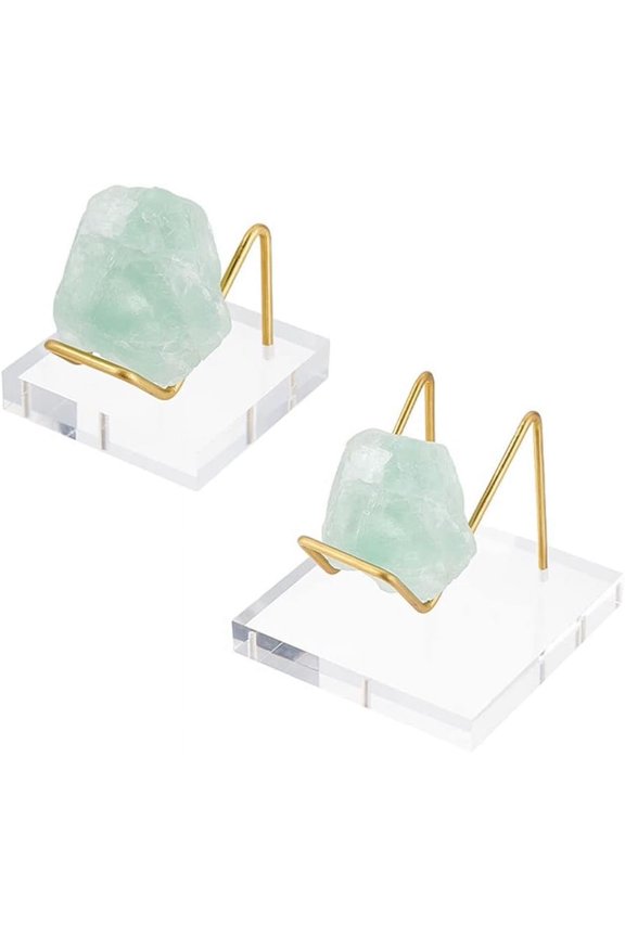 2Pcs 2 Style Brass Crystal Mineral Display Easels Rough Stone Display Holder with Clear Acrylic Base for Geodes Rock Mineral Agate Fossil Coral Golden 4.9~6.8x5.1~7x3.8~5.6cm 1pc/style