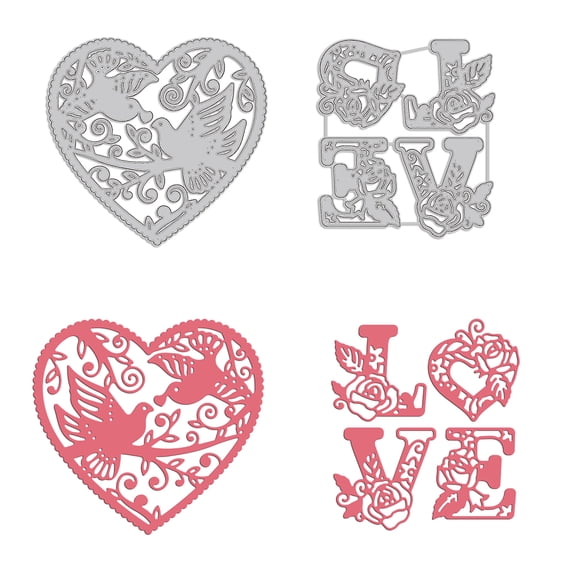 2Pcs 2 Style Carbon Steel Cutting Dies Stencils for DIY Scrapbooking/Photo Album Decorative Embossing DIY Paper Card Heart LOVE Mixed Patterns