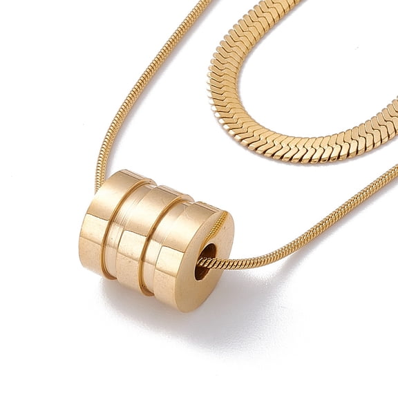 2Pcs 2 Style Ion Plating(IP) 304 Stainless Steel Column Pendant Necklaces Set Herringbone & Snake Chains Stackable Necklaces for Women Golden 15.94~17.72 inch(40.5~45cm) 1Pc/style