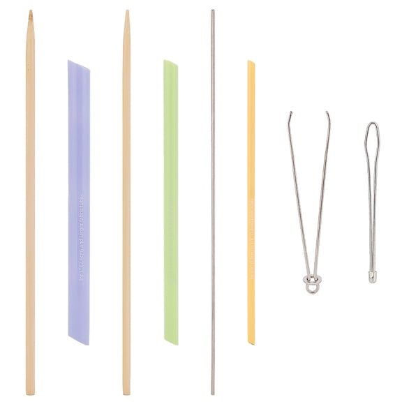 2Pcs 2 Style Iron Bodkin Threader Easy Pull Drawstring Threader with 3Pcs Wooden Fabric Tube Turner Mixed Color Threader: 68~78x6.5~8x2.5~8mm