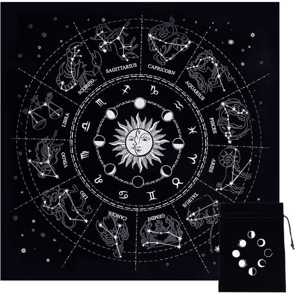 2Pcs 2 Style Lint Square Tarot Tablecloth Tarot Card Mat with Cloth Packing Pouches Drawstring Bags Black 18~494x13~492x0.4~0.8mm 1pc/style diy