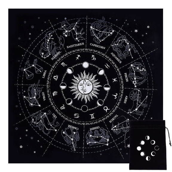 2Pcs 2 Style Lint Square Tarot Tablecloth Tarot Card Mat with Cloth Packing Pouches Drawstring Bags Black 18~494x13~492x0.4~0.8mm 1pc/style