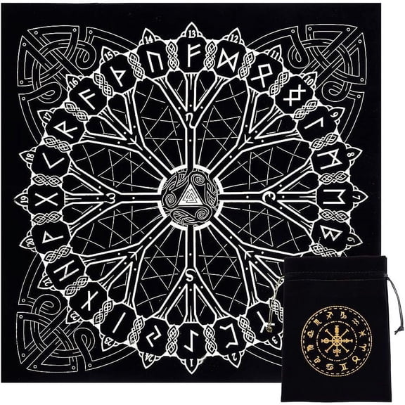 2Pcs 2 Style Lint Square Tarot Tablecloth Tarot Card Mat with Cloth Packing Pouches Drawstring Bags Black 18x13x0.4cm for DIY