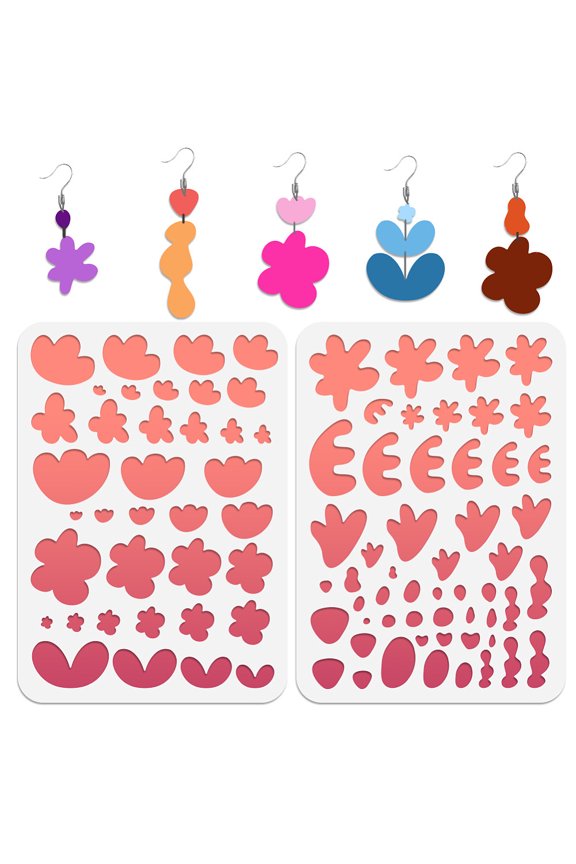 2Pcs 2 Style PET Plastic Earring Handwork Template Card Leather Cutting Stencils Flower 29.7x21cm 1pc/style