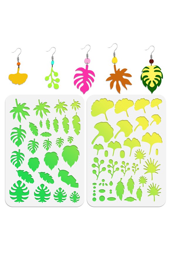 2Pcs 2 Style PET Plastic Earring Handwork Template Card Leather Cutting Stencils Leaf 29.7x21cm 1pc/style