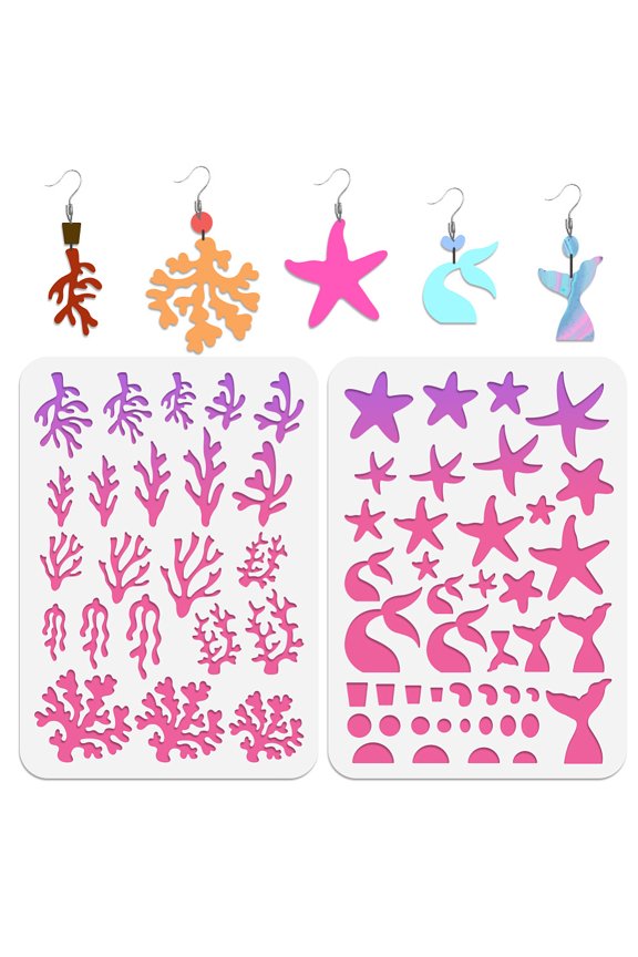 2Pcs 2 Style PET Plastic Earring Handwork Template Card Leather Cutting Stencils Starfish 29.7x21cm 1pc/style