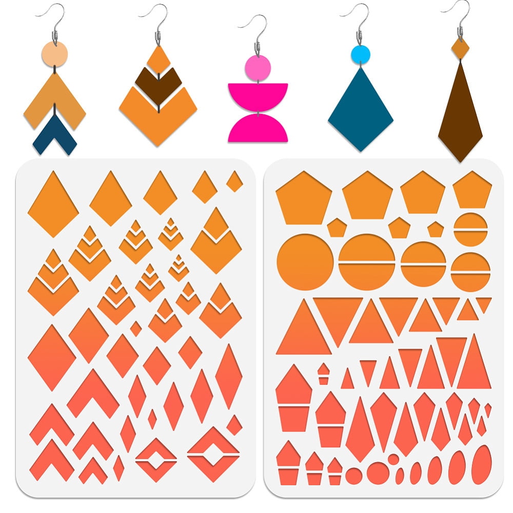 2Pcs 2 Style PET Plastic Earring Handwork Template Card Leather Cutting ...
