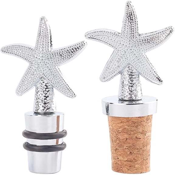 2Pcs 2 Style Starfish Zinc Alloy Wine Stoppers Bottle Stoppers Platinum 68.5~73x38~38.5x17.5~24mm 1pc/style