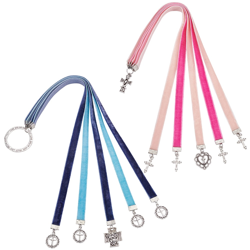 2Pcs 2 Style Velvet Ribbon Bookmarks Tibetan Style Alloy Pendant ...