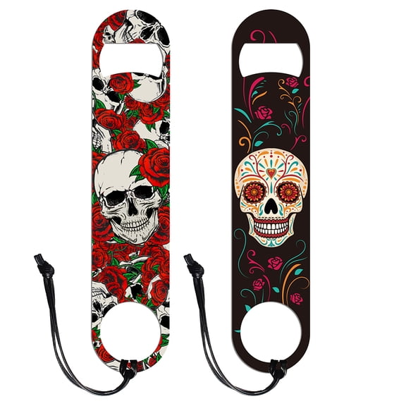 2Pcs 2 Styles 201 Stainless Steel Bottle Opener with PU Leather Cord Rectangle 178x38x2mm 1pc/style for DIY