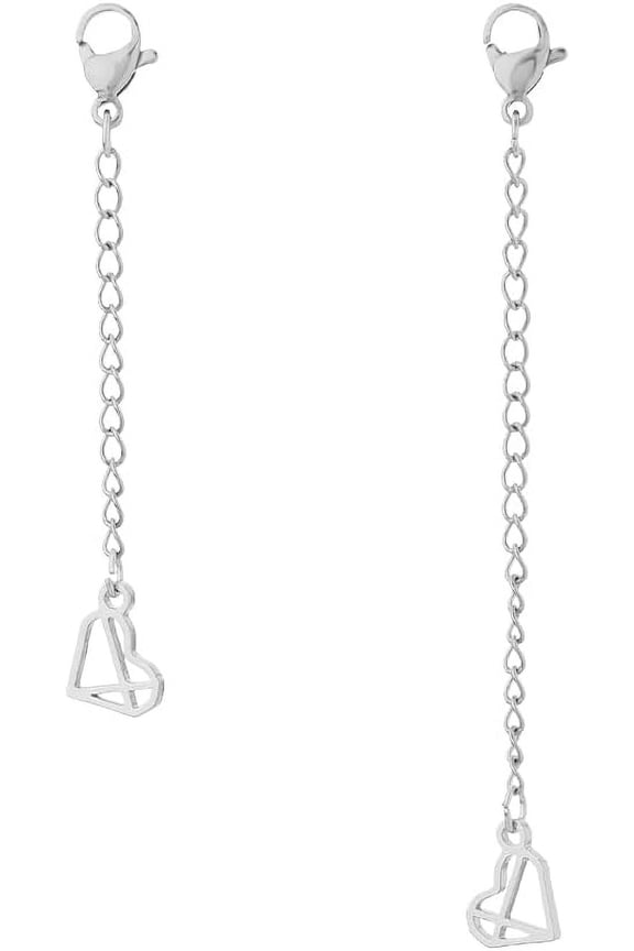2Pcs 2 Styles 304 Stainless Steel Chain Extender with Heart Charms Stainless Steel Color 50.8-74mm 1pc/style