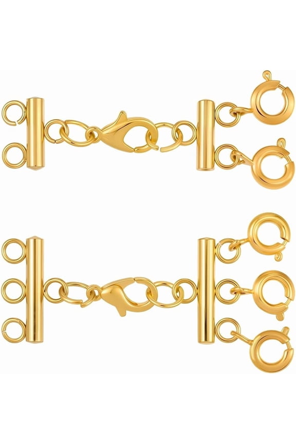 2Pcs 2 Styles 304 Stainless Steel Chain Extender with Layering Clasps Stainless Steel Color 40mm 1pc/style