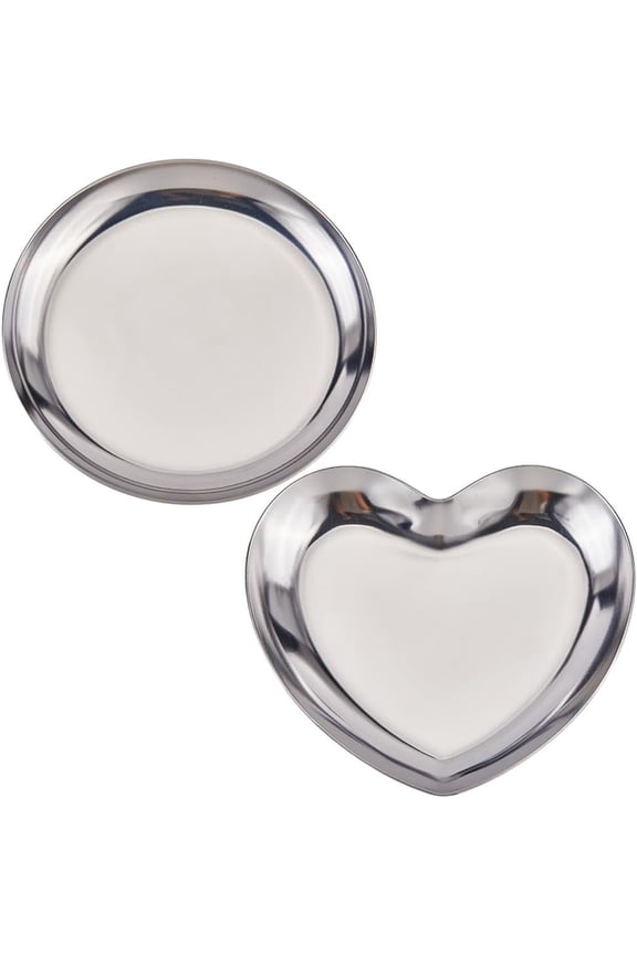 2Pcs 2 Styles 430 Stainless Steel Jewelry Plates Heart & Flat Round Stainless Steel Color 85~100.5x92~100.5x8~9mm 1pc/style
