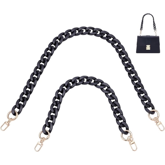 2Pcs 2 Styles Acrylic Twisted Chain Bag Handles with Alloy Clasps Bag Replacement Accessories Golden Black 400~600mm 1pc/style for DIY