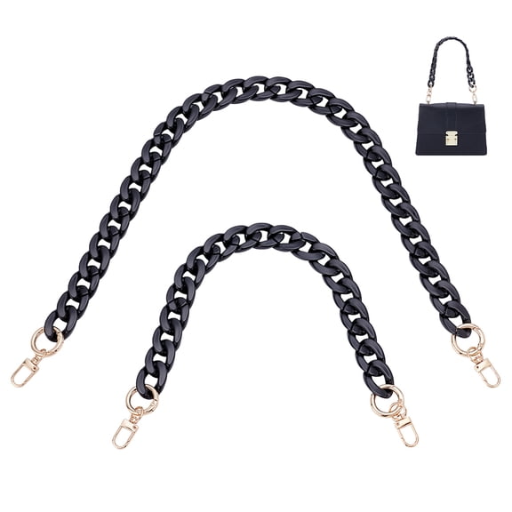 2Pcs 2 Styles Acrylic Twisted Chain Bag Handles with Alloy Clasps Bag Replacement Accessories Golden Black 400~600mm 1pc/style