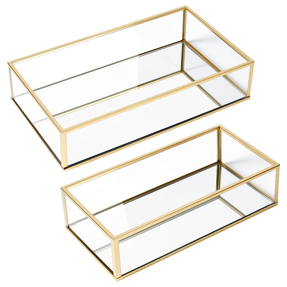 2Pcs 2 Styles Aluminum Alloy Trays for Jewelry with Glass Rectangle ...