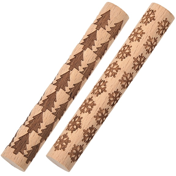 2Pcs 2 Styles Beech Wood Printing Sticks Polymer Clay Press Machines PeachPuff Mixed Shapes 98x13.5mm 1pc/style