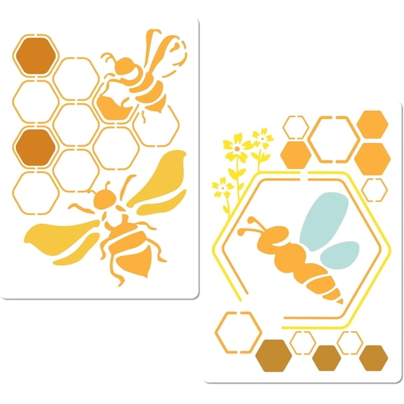 2Pcs 2 Styles Bees Theme PET Plastic Hollow Out Drawing Painting Stencils Templates Sets Rectangle Bees 297x210mm 1pc/style Craft Supplies