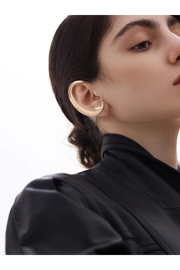2Pcs 2 Styles C-Shaped Alloy Cuff Earrings with High Sense of Curve Left and Right Light Gold 65~66x33mm 1pc/style handmade