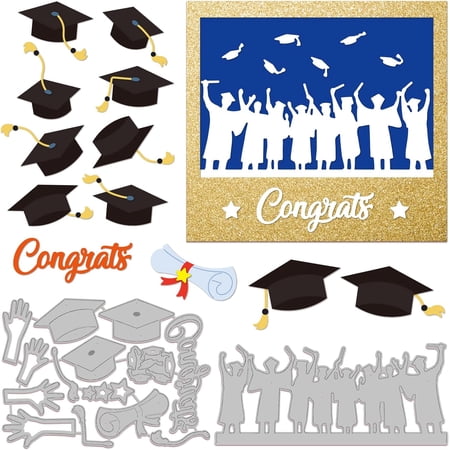 2Pcs 2 Styles Carbon Steel Cutting Dies Stencils for DIY Scrapbooking Photo Album Decorative Embossing Paper Card Stainless Steel Color Graduation Cap & Graduate Graduation Theme Pattern