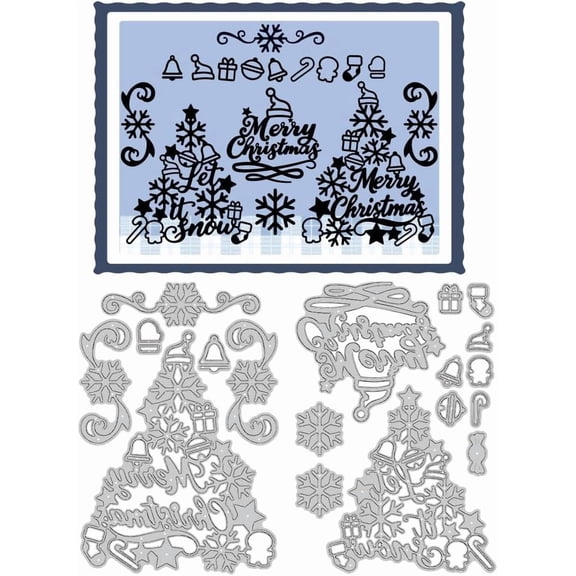 2Pcs 2 Styles Christmas Tree Theme Carbon Steel Cutting Dies Stencils for DIY Scrapbooking Photo Album Decorative Embossing Paper Card 160x110x0.8mm