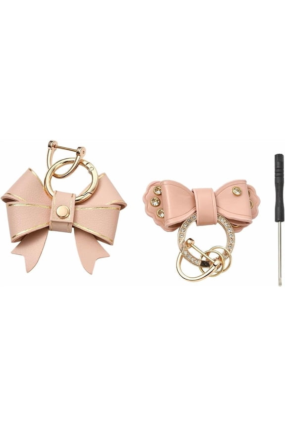 2Pcs 2 Styles Coquette Key Chains Pink Keychain Aesthetic PU Leather Bling Rhinestone Bowknot D Keyring Charms Pendant Keychains Accessories for DIY handcrafting