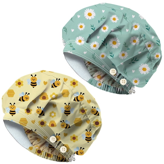 2Pcs 2 Styles Cotton Adjustable Printed Bouffant Hats Working Caps for Women Men with Button Mixed Shapes 600x600mm