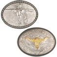 thumbnail image 1 of 2Pcs 2 Styles Cowboy Belt Buckle Alloy Smooth Buckles Belt Fastener for West Cowboy Flat Round with Cattle Belt Fastener Oval Antique Silver Western Belt Buckles Mixed Color for DIY, 1 of 7