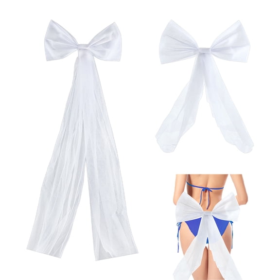 2Pcs 2 Styles Gauze Bowknot Ornaments for Wedding Garment Accessories White 570~1080x380~385x24~25.5mm 1pc/style