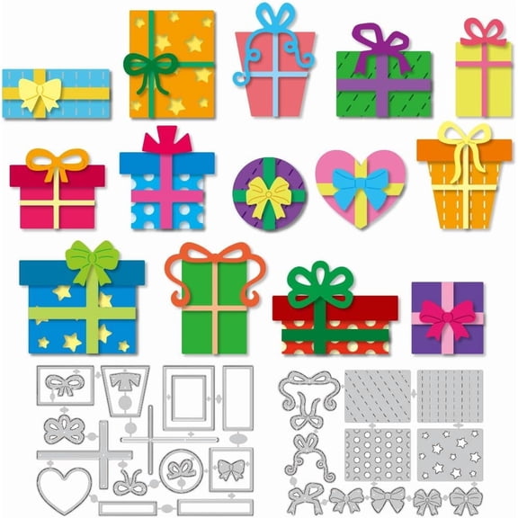 2Pcs 2 Styles Gift Box Theme Carbon Steel Cutting Dies Stencils for DIY Scrapbooking Photo Album Decorative Embossing Paper Card 145-153x103-107x0.8mm