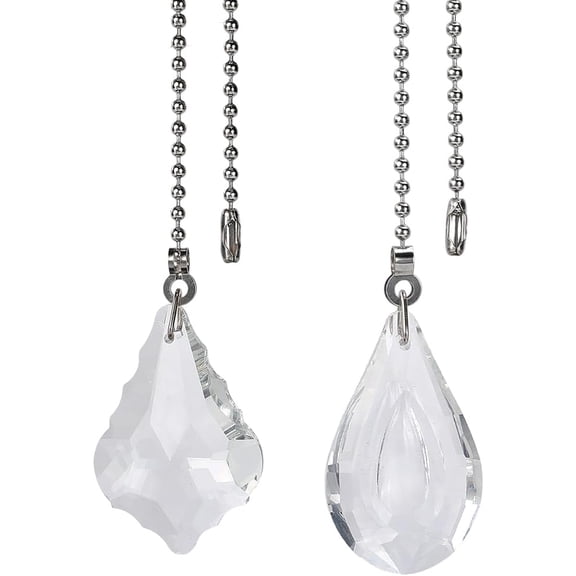 2Pcs 2 Styles Glass Ceiling Fan Pull Chain Extenders with Iron Ball Chains Mixed Shapes Platinum 565~570mm 1pc/style DIY