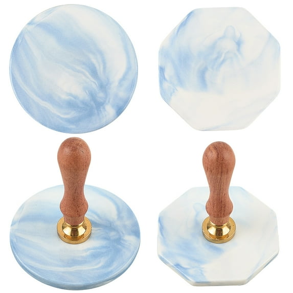 2Pcs 2 Styles Marble Pattern Porcelain Cup Coasters Wax Seal Mats Octagon Flat Round Blue 95~97x95~97x7~7.5mm 1pc/style