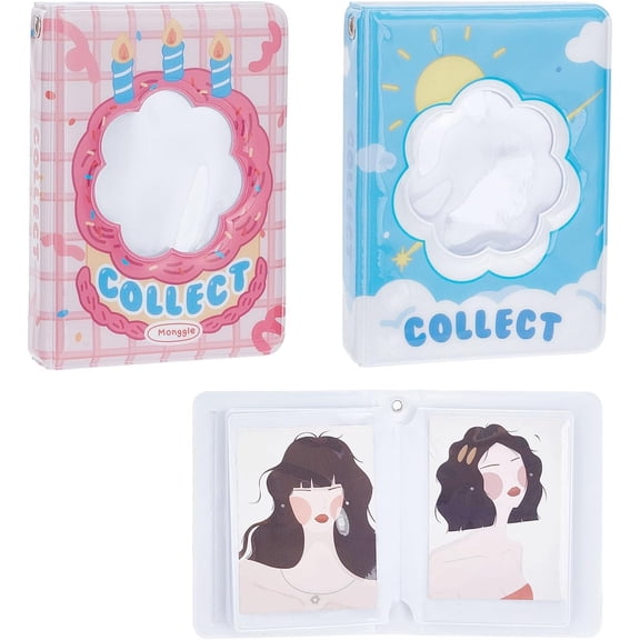 2Pcs 2 Styles Mini Photo Album 3 Inch Small Photo Storage Flower Window with Cloud Clear Portable Handed Pocket Holder for Cards Picture Mini Film Women Gift Wedding Birthday Gifts for DIY