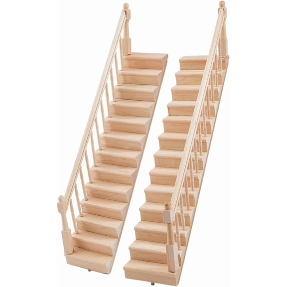 2Pcs 2 Styles Miniature Dollhouse Stairs 1:12 Scale Wooden Stairs Miniature Ornaments Dollhouse Furniture Model Mini House Accessory Brown