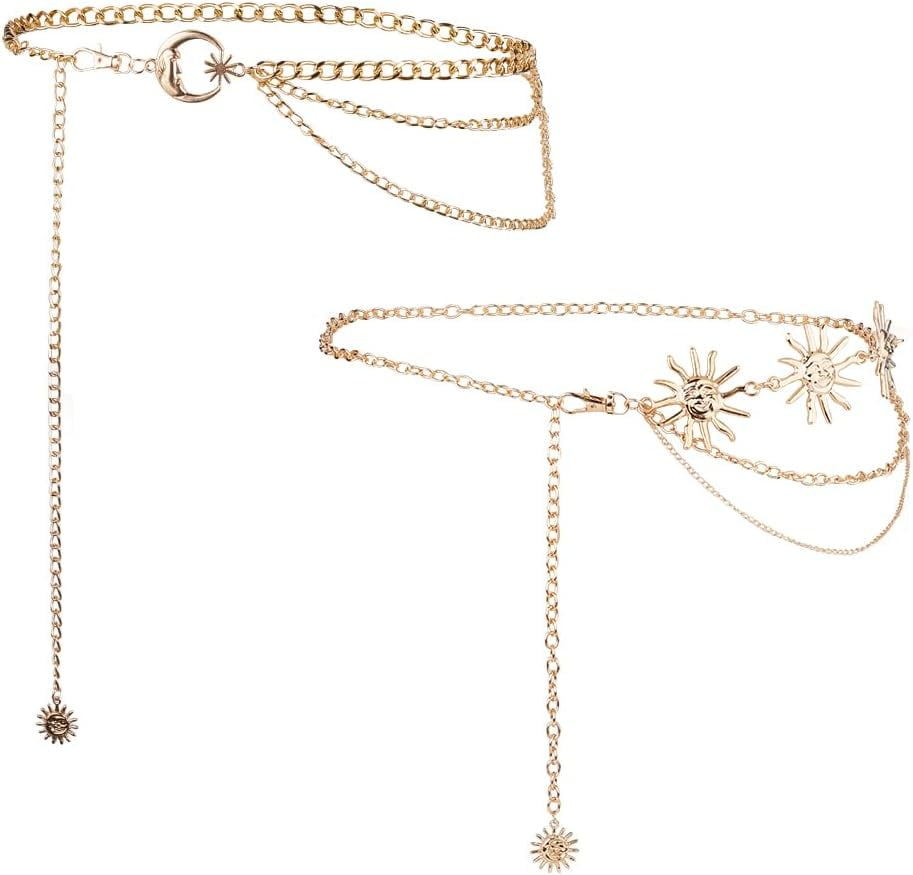 2Pcs Styles Moon Sun Chain Belts for Discerning Women Sun