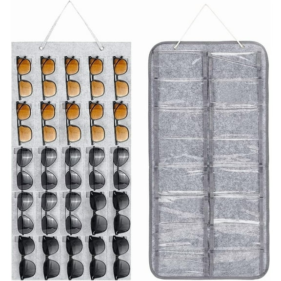 2Pcs 2 Styles Non-Woven Felt Fabrics Jewelry Rolls for Glasses Eyewear Organizer Hanging Bags with Clear PVC Pockets Mixed Color 79.1~90cm 1pc/style