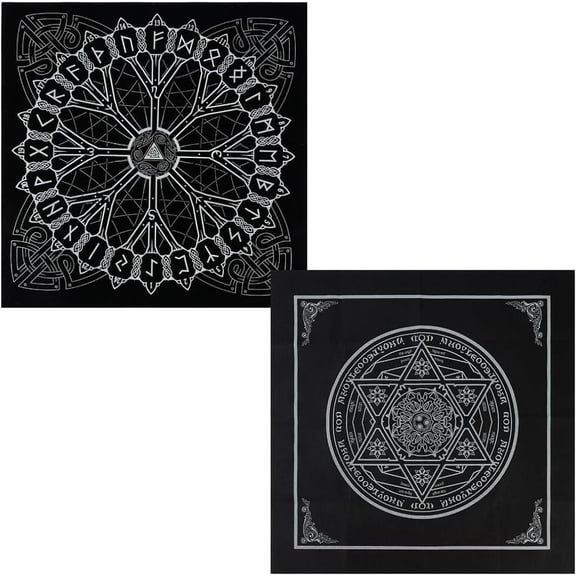 2Pcs 2 Styles Non-woven Square Tarot Tablecloth Flower Pattern Black 490~500x490~500x0.3mm 1pc/style DIY