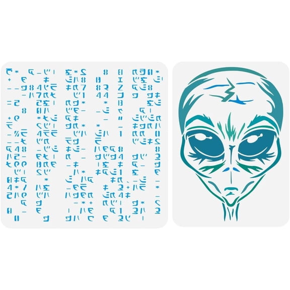 2Pcs 2 Styles PET Hollow Out Drawing Painting Stencils for DIY Scrapbook Photo Album Extra-Terrestrial 297~300x210~300mm 1pc/style