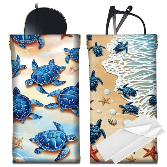 2Pcs 2 Styles PU Leather Rectangle Eyeglass Cases Eyeglass Sunglasses Protector Pouch Turtle 180x90mm